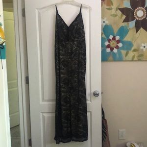 Long black sheer dress with tan lining